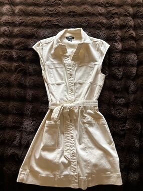 PAIGE Cream Button-Front Utility Mini Dress with Tie Waist